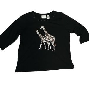 Alfred Dunner Petite Black | Giraffe | Embellished 3/4 Sleeve Size M P EUC